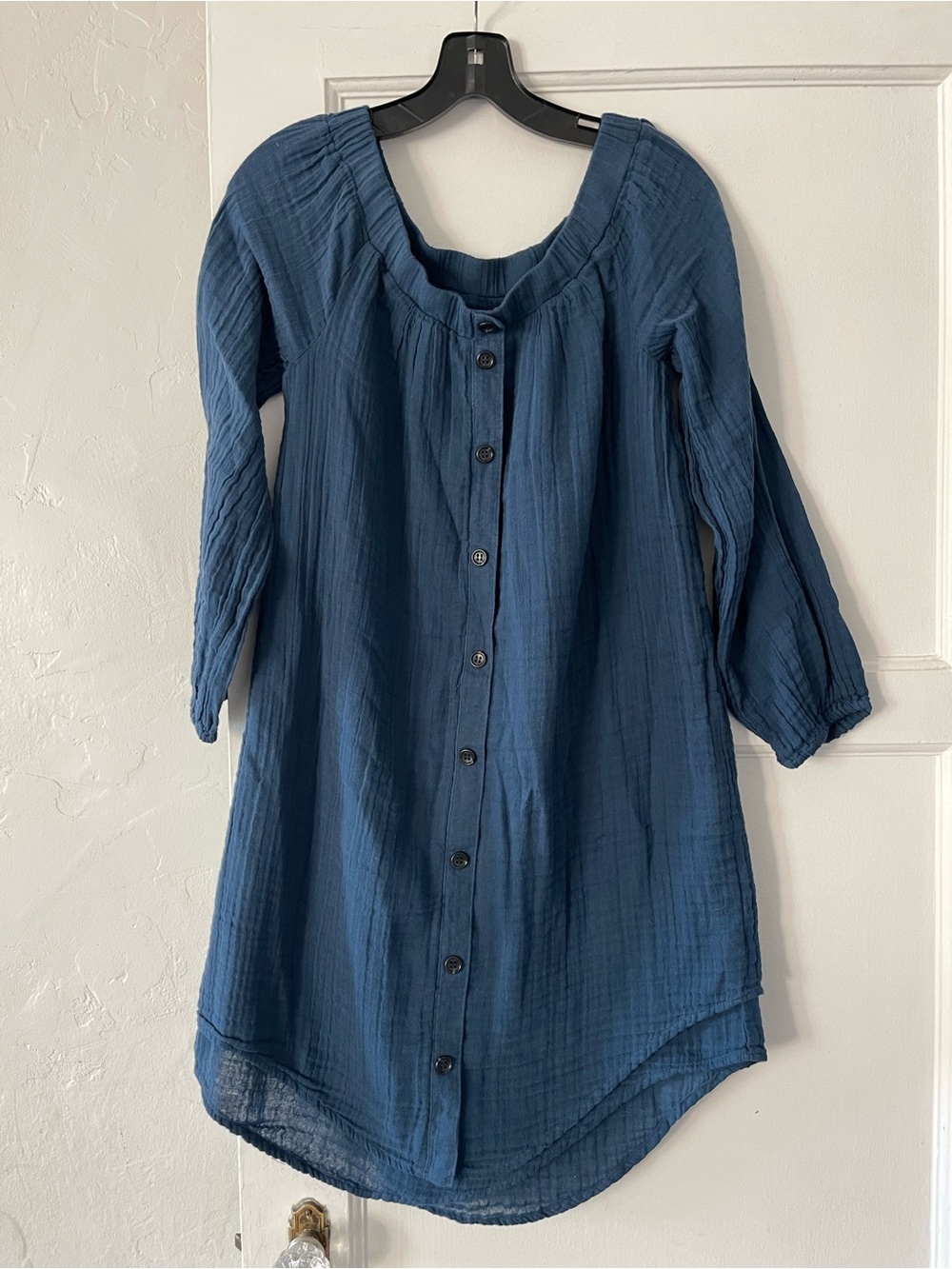 Three Dots Long Sleeve Button-Front Dress in Deep Blue